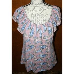 Poof New York Boho Floral Blouse Size Plus 1X Pink Blue Sleeveless
